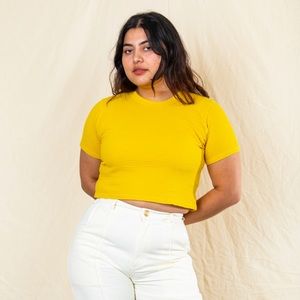 Cropped Honeycomb Tee- Golden Yellow